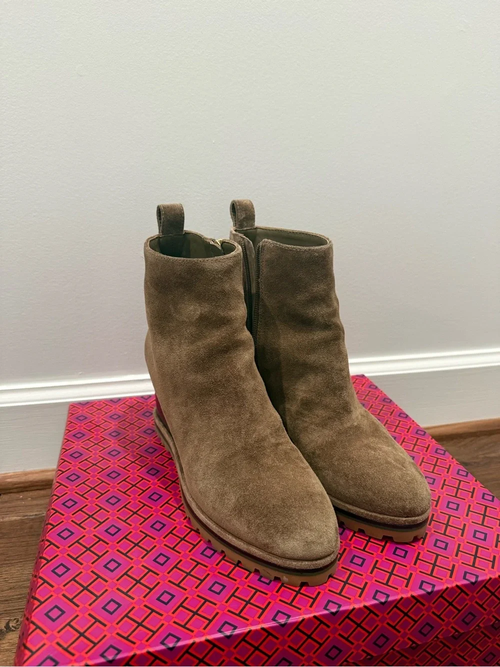 Tory Burch Olive Suede Ankle Booties